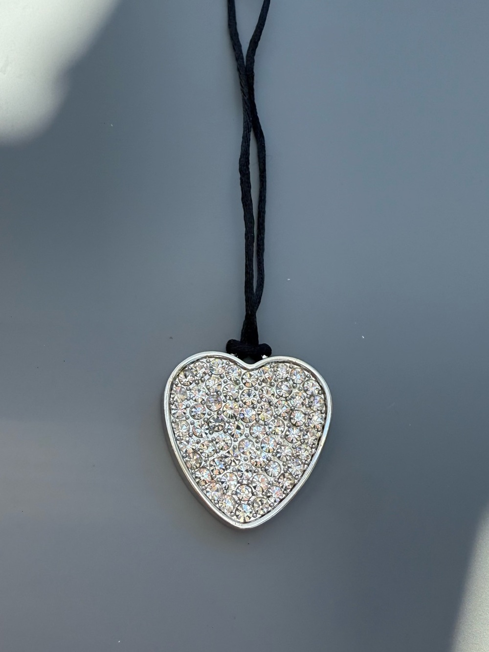 Bebe Crystal Heart Pendant Necklace - Silver Tone